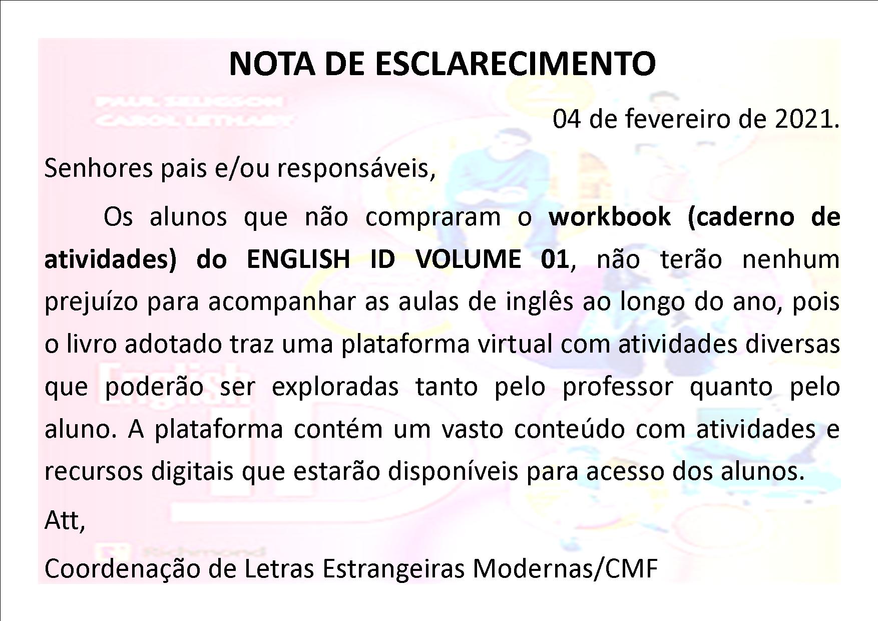 NOTA ESLRECIMENTO
